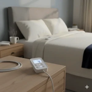 Close-up of a digital controller showing the auto-shut-off timer settings on a double electric blanket.