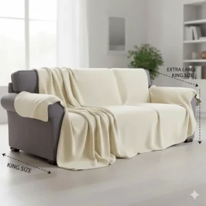 Illustration showing an extra-large king-size throw covering a 3-seater sofa entirely.