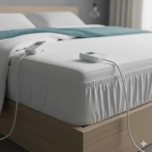 A fitted electric blanket dual control double size with an elasticated skirt for a secure fit on a mattress.