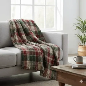 An eco-friendly throw made from recycled cotton fibres featuring a traditional British check pattern.