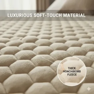 Detailed texture shot of the thick honeycomb fleece material used in a high-quality electric blanket super king size.