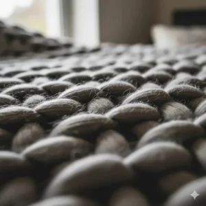 Close-up detail of the soft weave on a grey chunky knit super king blanket for extra warmth.