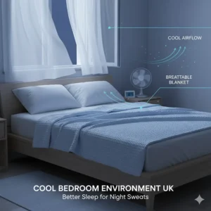A bright, airy British bedroom with a lightweight blanket and open window, illustrating a cool sleep environment.