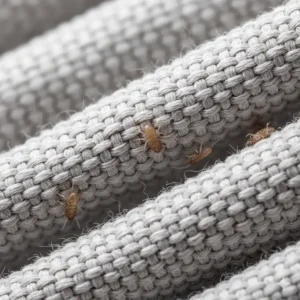 A high-detail macro shot of tightly woven fabric fibres acting as a barrier against dust mites to ensure a clean sleep environment.