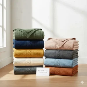 A range of king size blanket for bed options in popular UK interior colours like sage green and navy.