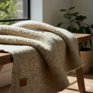 Close-up of a heavy British wool blanket texture, highlighting natural fibres as an eco-friendly weighted blanket alternative.