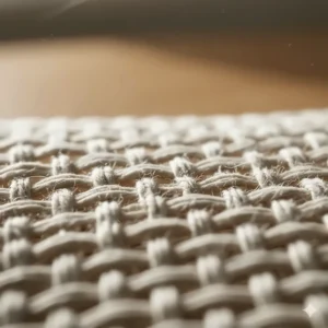 Close-up of organic cotton fibres in a hypoallergenic blanket, showing the breathable and natural weave suitable for sensitive skin.