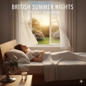A bedroom scene with an open window and a cooling blanket, perfect for staying comfortable during a UK summer heatwave.