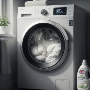 An icon showing a blanket being machine washed at 60 degrees Celsius to eliminate dust mite allergens.