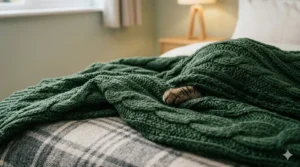 A detailed close-up showing the chunky knit weave and tactile texture of high-quality extra warm winter blankets.