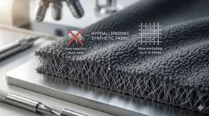 Descriptive graphic highlighting the skin-friendly, hypoallergenic properties of synthetic thermal fleece blankets.