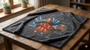 A charcoal-coloured king-size thermal fleece blanket spread neatly over a duvet on a bed.