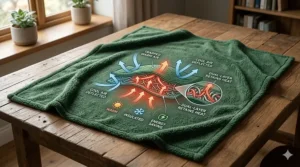 Diagram showing how the double-layered thermal fleece blankets trap heat to keep you warm during winter.