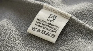 An icon showing a tumble dry safe label on a cosy, cream-coloured fleece throw for easy laundry days.
