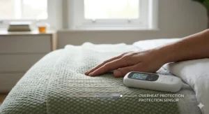 Technical illustration showing the internal heating wires and dual controllers of a super king size electric blanket.