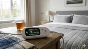 Infographic showing the low running cost of an energy-efficient double electric blanket in pence per hour compared to standard heaters.