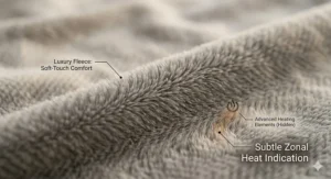 A detailed close-up shot of the soft-touch luxury fleece material used in a premium single electric blanket.