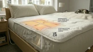 Icon showing that the king size electric blanket is machine washable once the dual controllers are detached for easy care.