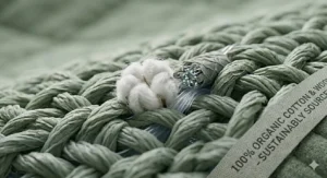 Illustration of organic cotton and sustainable fibres used in eco-friendly temperature regulating bedding.