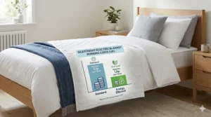 An infographic comparing the hourly energy running costs in pence for Silentnight and Dreamland electric blankets based on current UK energy tariffs.