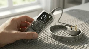 Digital display showing a 1 to 9 hour sleep timer setting for automatic safety shut-off.