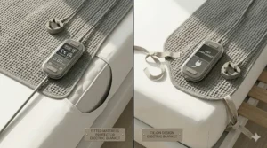 Comparison between a fitted mattress protector style electric blanket and a traditional tie-on model.