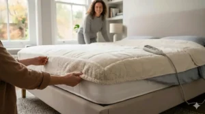 Illustration highlighting the auto-shut-off safety feature of a reliable mid-range electric blanket.