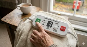 An easy-to-use, large-button controller for an electric blanket designed for a single pensioner.