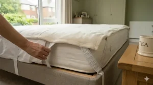 Step-by-step guide showing how to secure an electric blanket to a standard UK mattress.