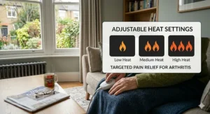 Control unit display highlighting adjustable heat settings for targeted pain relief.