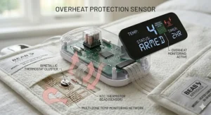 Detailed view of the integrated overheat protection sensor inside a high-quality electric blanket.