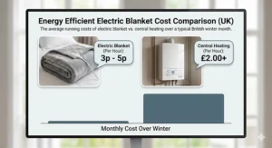 A comparison chart showing potential energy savings when using an electric blanket versus central heating.