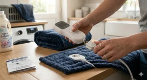Simple steps showing how to securely fit a fitted-style electric blanket to a mattress.