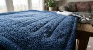 Close-up texture shot of a soft, premium fleece electric blanket designed for comfort.