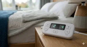 Digital controller for a silent electric blanket showing auto-off timer settings.