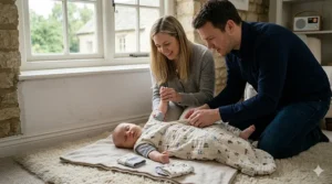 Transition-style sleep sack for babies starting to roll over.