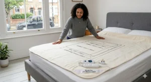 Graphic comparison of UK bed sizes including single, double, king, and super king, helping readers decide what size electric blanket they need.