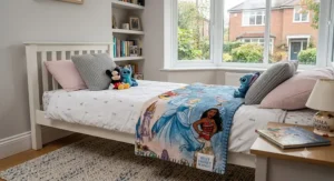 A full-size Disney throw blanket spread out to show its generous 150cm by 130cm dimensions.