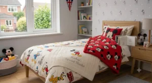 Mickey Mouse nursery bedding set including a soft throw.