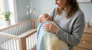 A parent cuddling their baby, wrapped in a soft, breathable baby blanket.