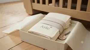 Detailed close-up view showing the soft, tactile texture of the muslin nursery blanket.