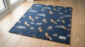 Versatile all-season travel nap blanket laid out flat, showing a colourful and engaging design suitable for boys and girls.