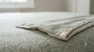 Close-up texture of a breathable cotton summer bedspread, ideal for warm UK nights