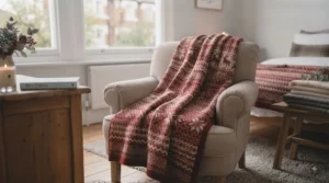 A folded festive throw tied with a ribbon, presented as an affordable Christmas gift under £25.