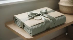 Beautifully packaged children's blanket tied with a ribbon, making it an ideal gift option for a toddler bed blanket.