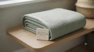 Certified safe and hypoallergenic toddler bedding neatly folded, meeting strict UK standards for a safe toddler bed blanket.