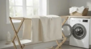 A freshly laundered breathable blanket for hot sleepers, demonstrating its easy-care machine-washable durability.