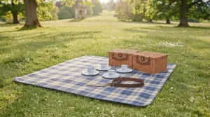 Extra-large family picnic blanket gift set comfortably seating four adults with plenty of room for food