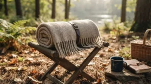 Versatile all season blanket folded neatly for a weekend camping trip or outdoor picnic in the countryside.