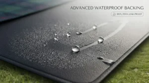 Illustration showing water droplets repelling off the heavy-duty groundsheet backing of a picnic blanket